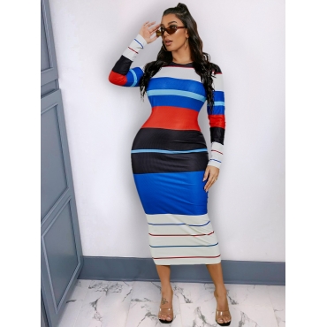 

LW Striped Patchwork Bodycon Dress, Blue