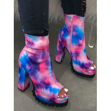 

LW Tie-dye Zipper Design Booties, Multi