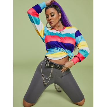 

LW Round Neck Striped Oversized Hoodie, Multicolor mstn