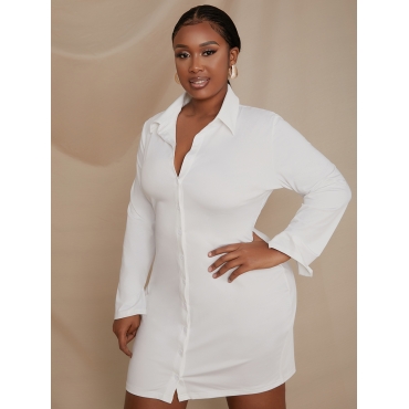 

LW Plus Size Turndown Collar Button Design Shirt Dress, White