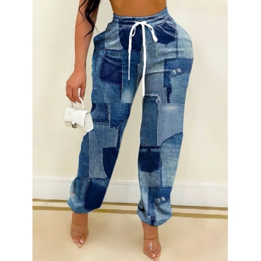 

LW BASICS Drawstring Patchwork Pants, Blue