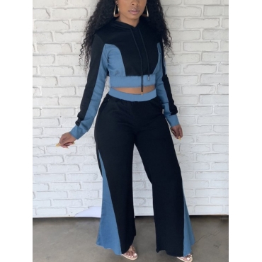 

LW Color-lump Patchwork Crop Top Tracksuit Set, Blue