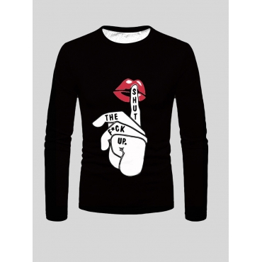 

LW Men Letter Lip Print T-shirt, Black