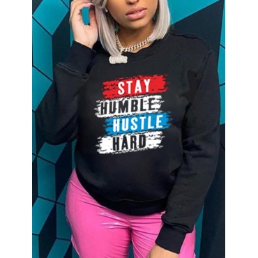 

LW BASICS Round Neck Letter Print Sweatshirt, Black