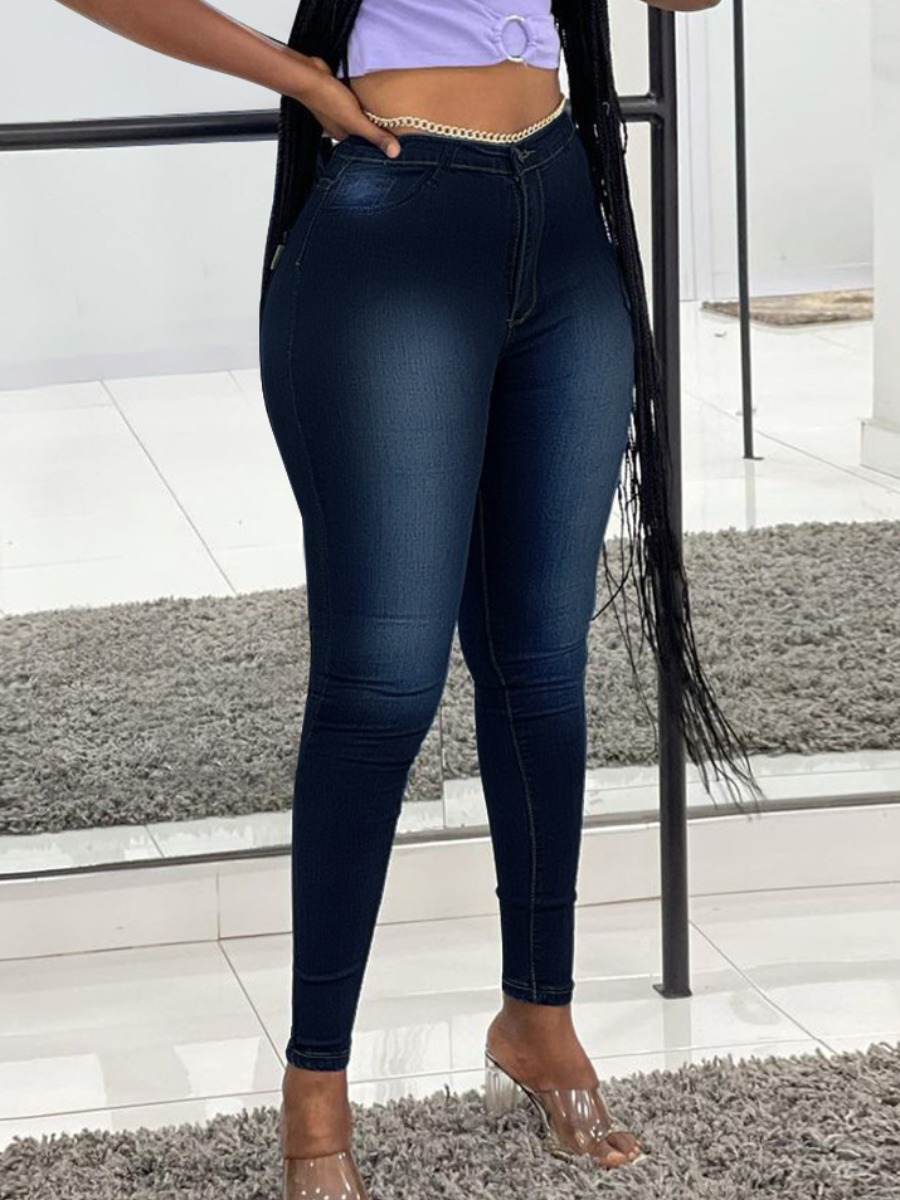 LW High-waisted Pocket Design Skinny Jeans