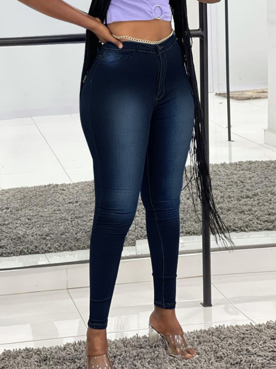 LW High-waisted Pocket Design Skinny Jeans, Deep blue