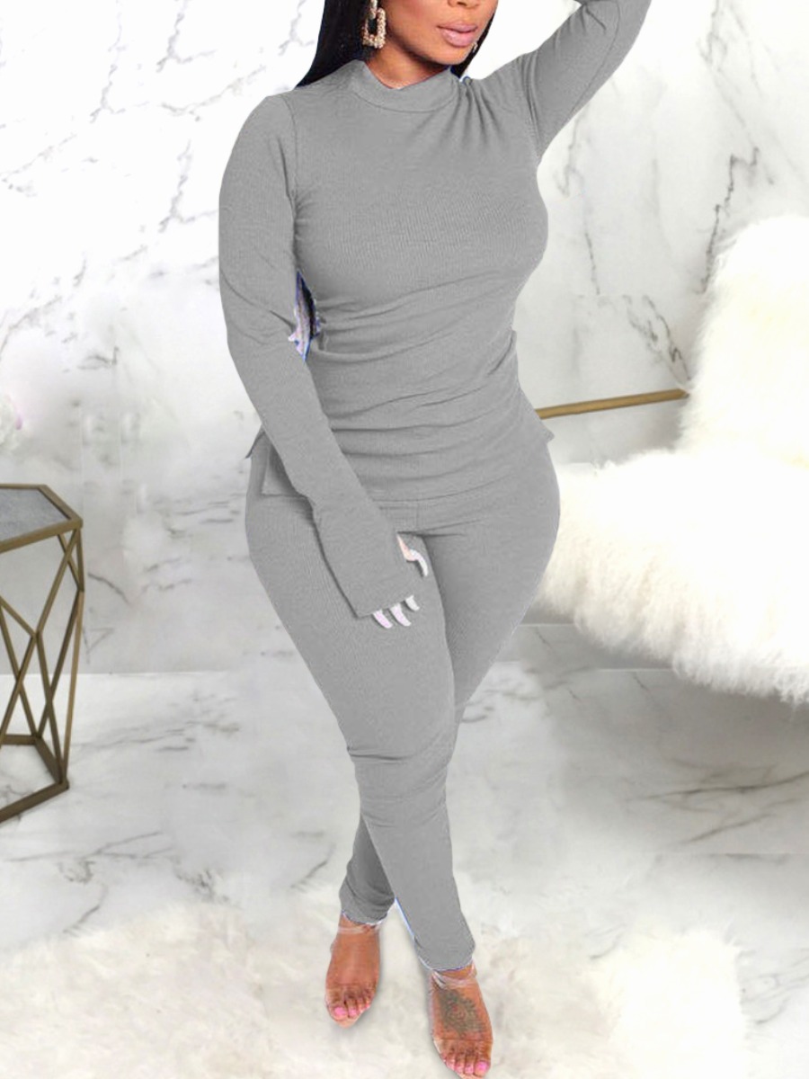 

LW Plus Size Slit Basic Skinny Pants Set, Grey