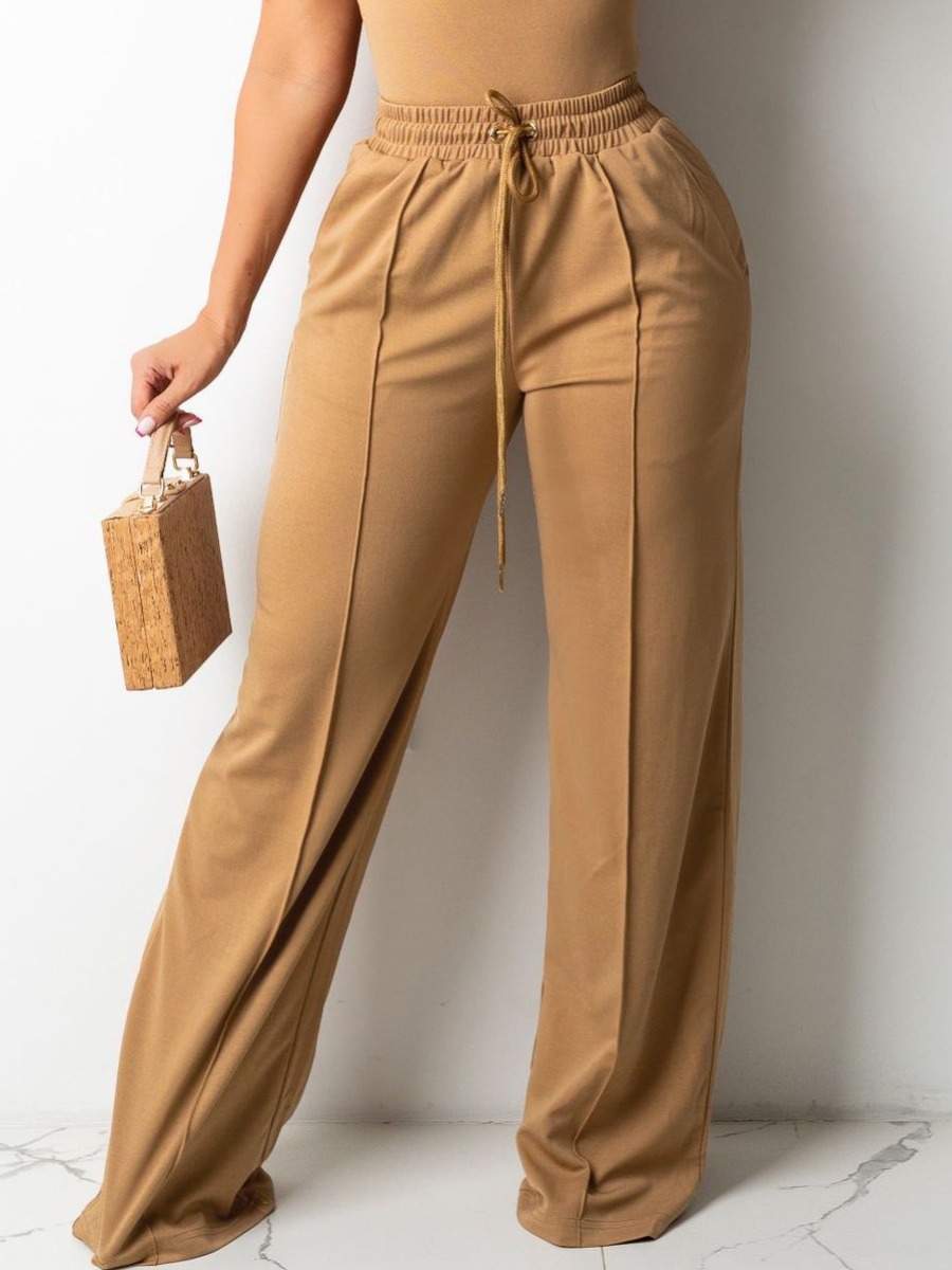 

LW Drawstring Wide Leg Pants, Brown