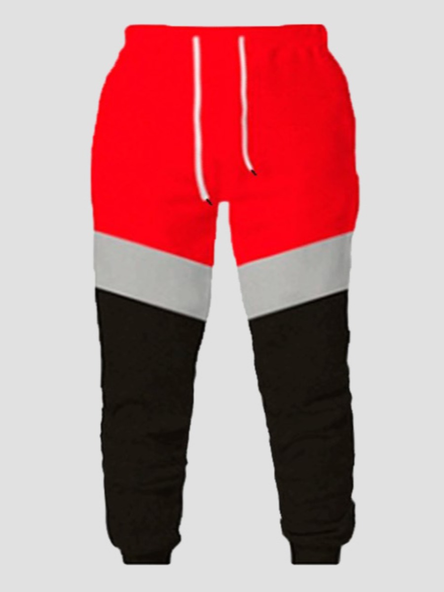 

LW Men Striped Patchwork Drawstring Pants, Red