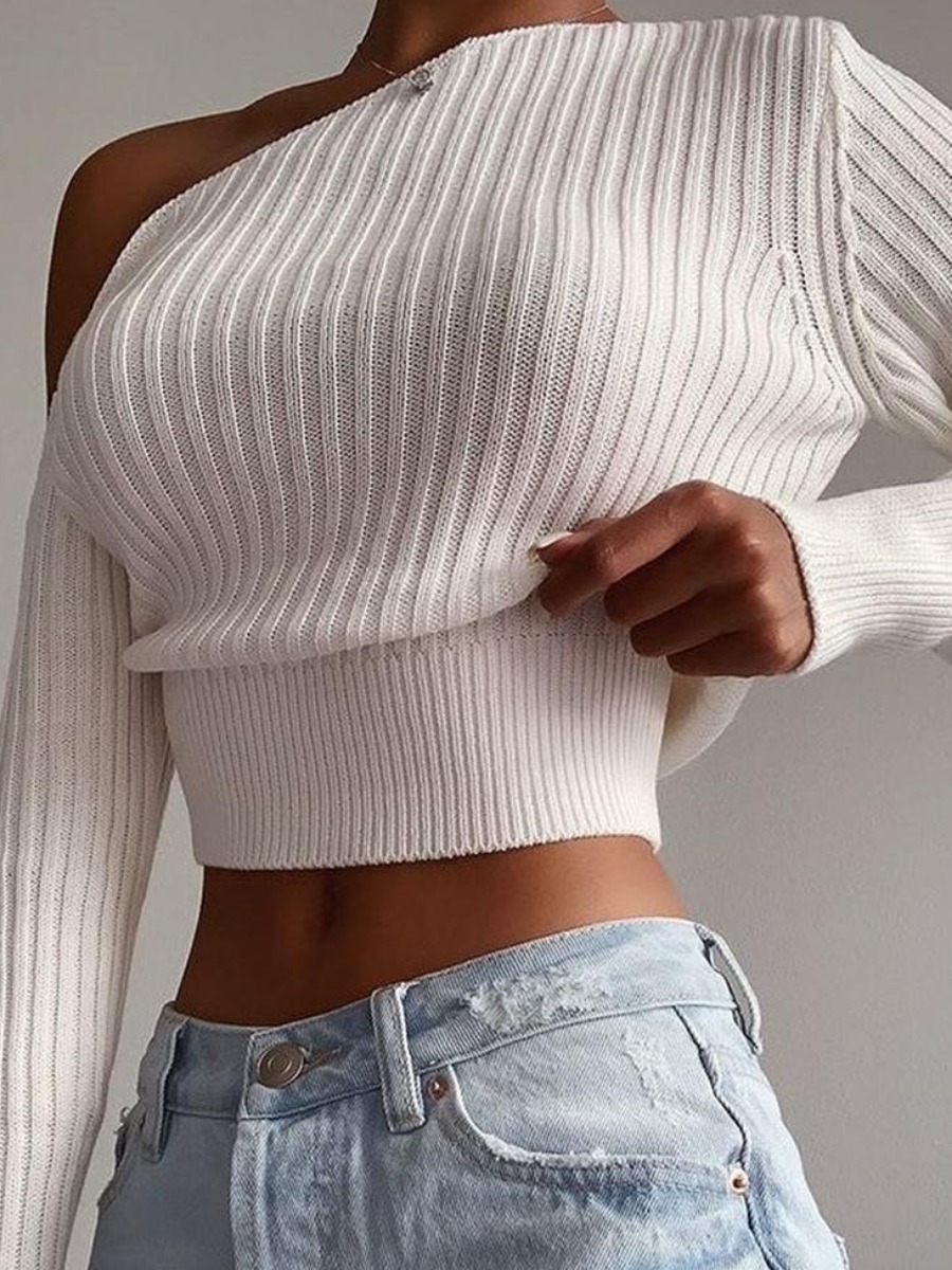 LW Oblique Shoulder Crop Top Sweater