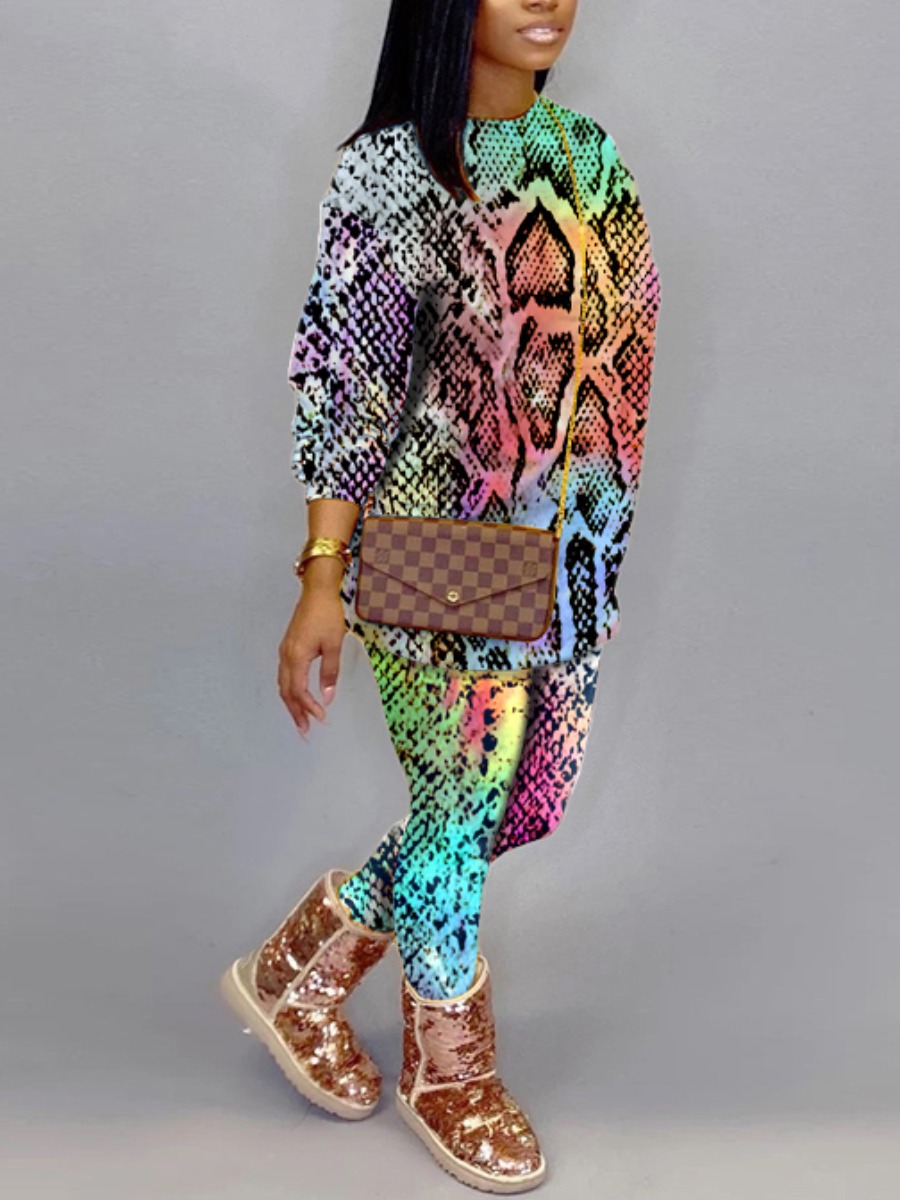 

LW Sweat Animal Print Gradient Pullover Pants Set, Yellow