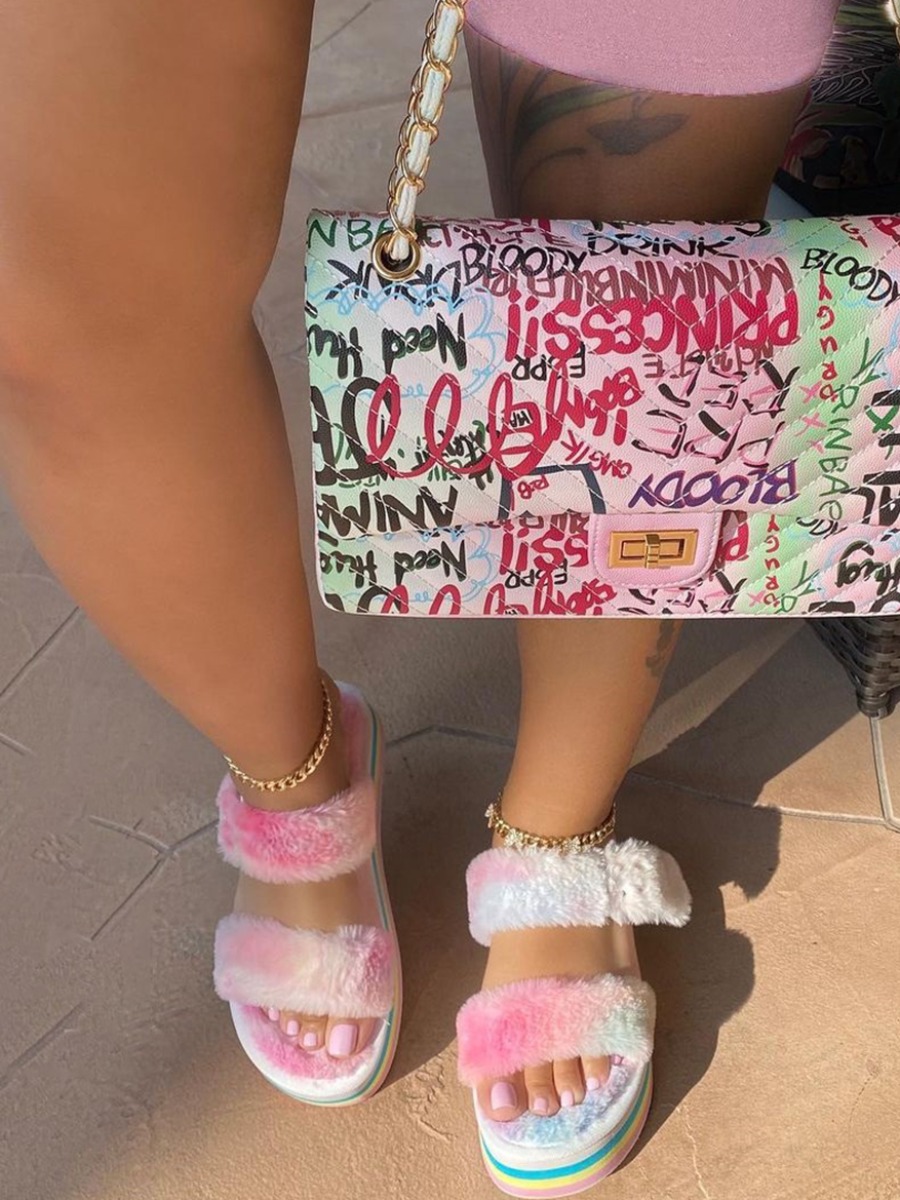 

LW Plush Striped Platform Shoes, Multi