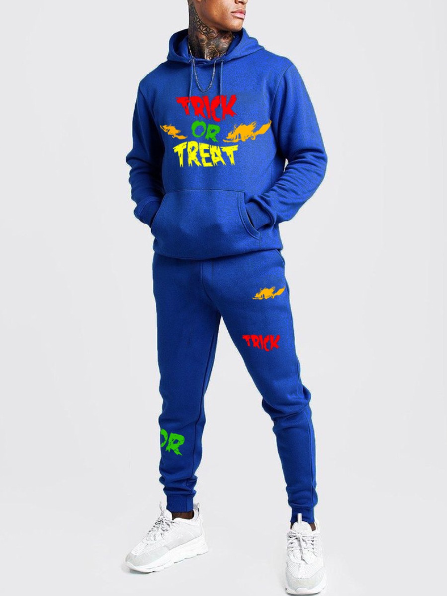 

LW Men Letter Print Pocket Design Tracksuit Set, Blue