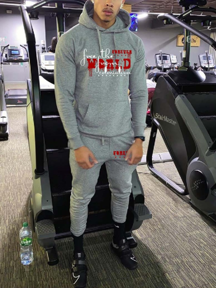 LW Men Letter Print Pocket Design Tracksuit Set