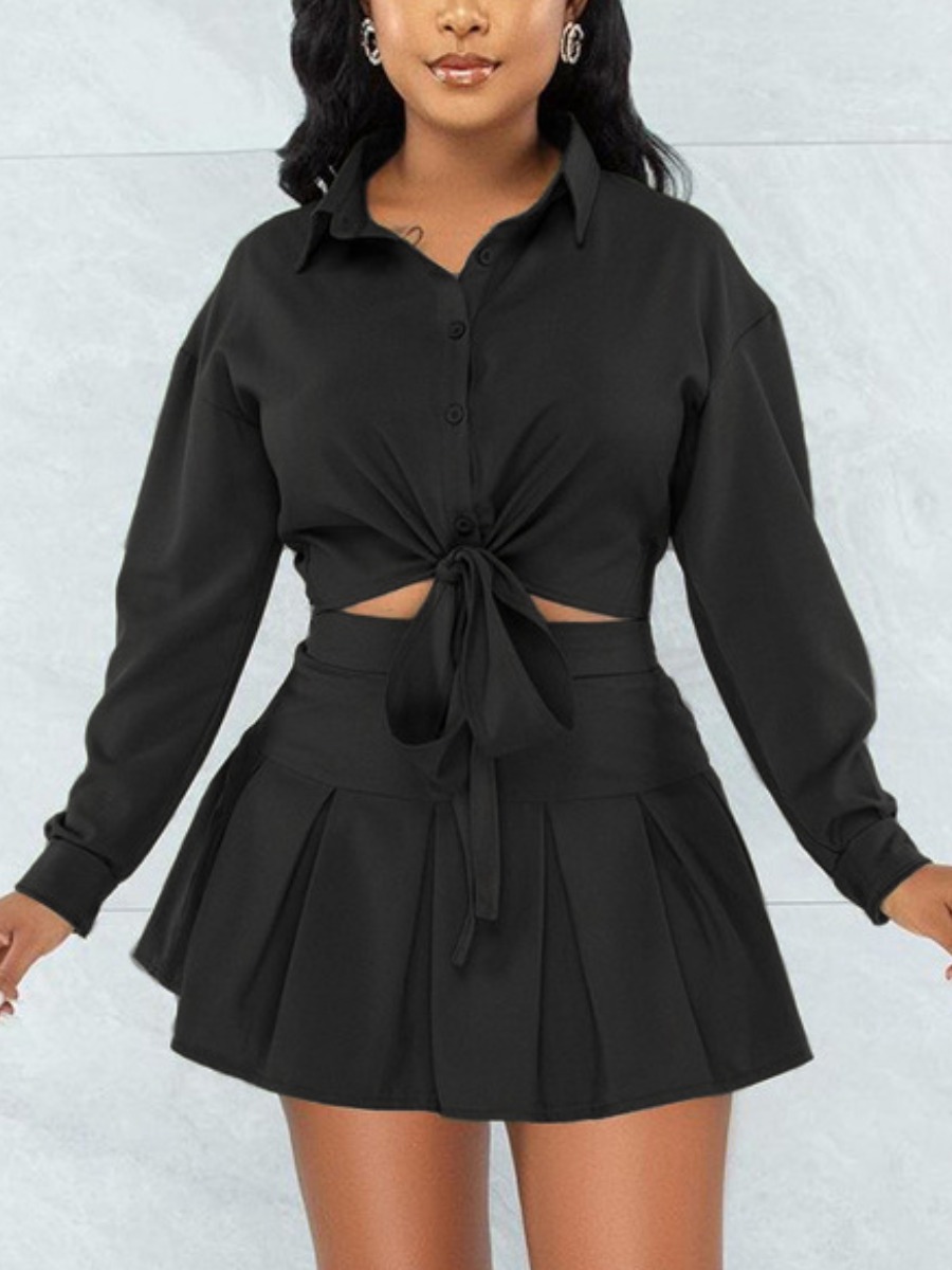 

LW Bandage Ruched Pleated Skirt Set, Black