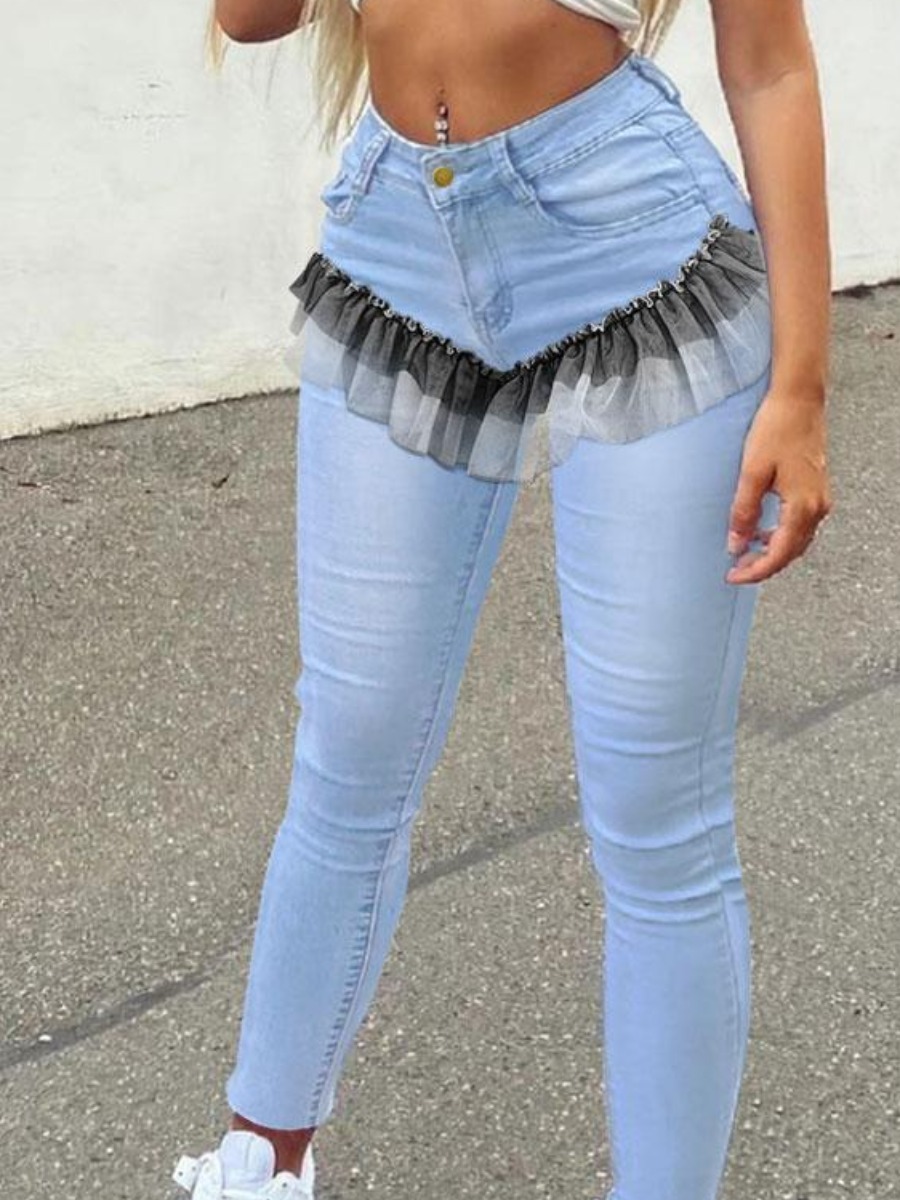 

LW Ruffle Patchwork Skinny Jeans (No Stretch), Baby blue