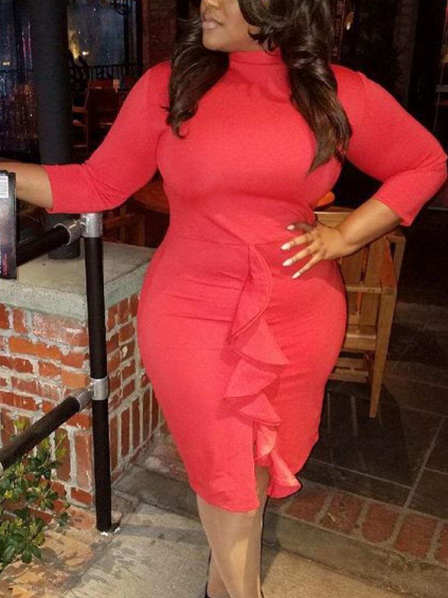 

LW Plus Size Ruffle Design Bodycon Dress, Red