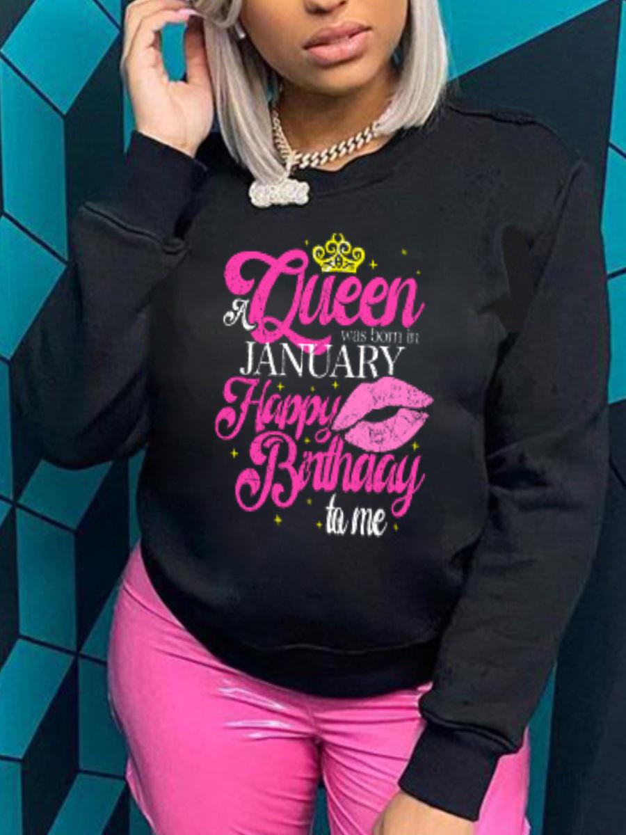 

LW BASICS Round Neck Lip Letter Print Sweatshirt, Black
