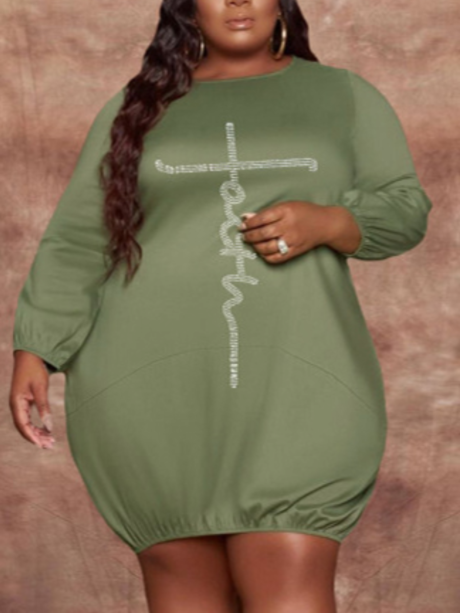 

LW Plus Size Letter Sequined Dress, Green