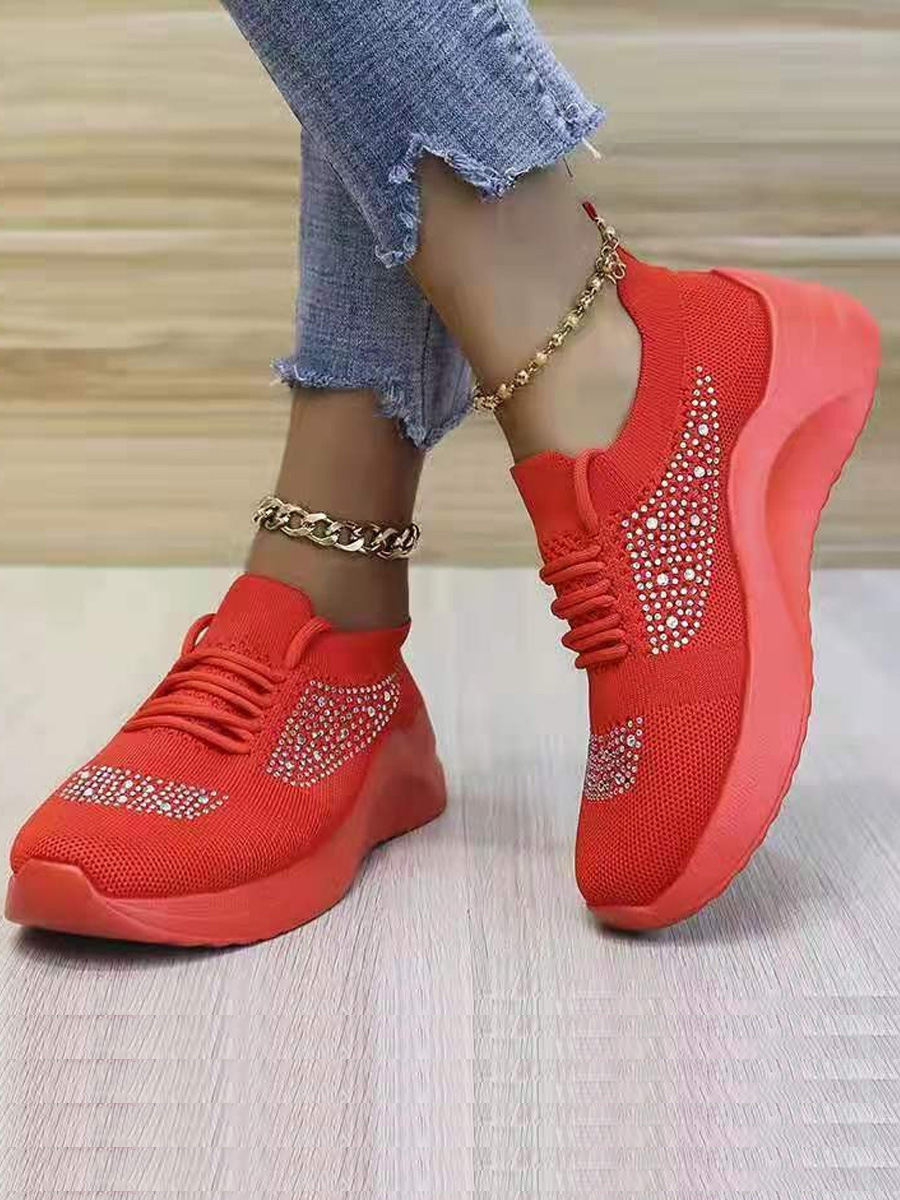 

LW Casual Rhinestone Mesh Breathable Sneakers, Red