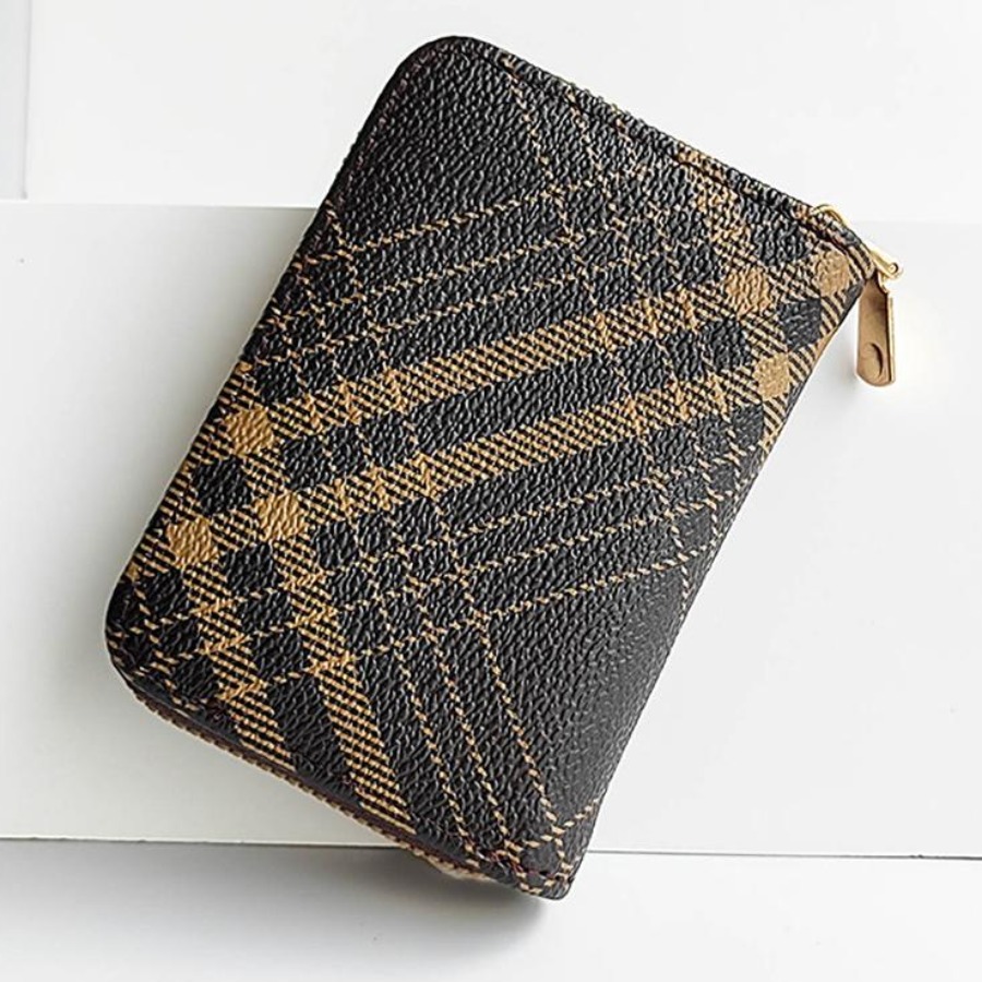 

LW Casual PU Plaid Zipper Design Wallet, Brown stripes