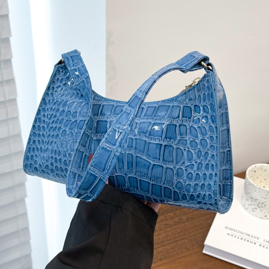 LovelyWholesale Faux Leather Embossed Shoulder Bag All Seasons Casual Solid Color Spring Summer 2024