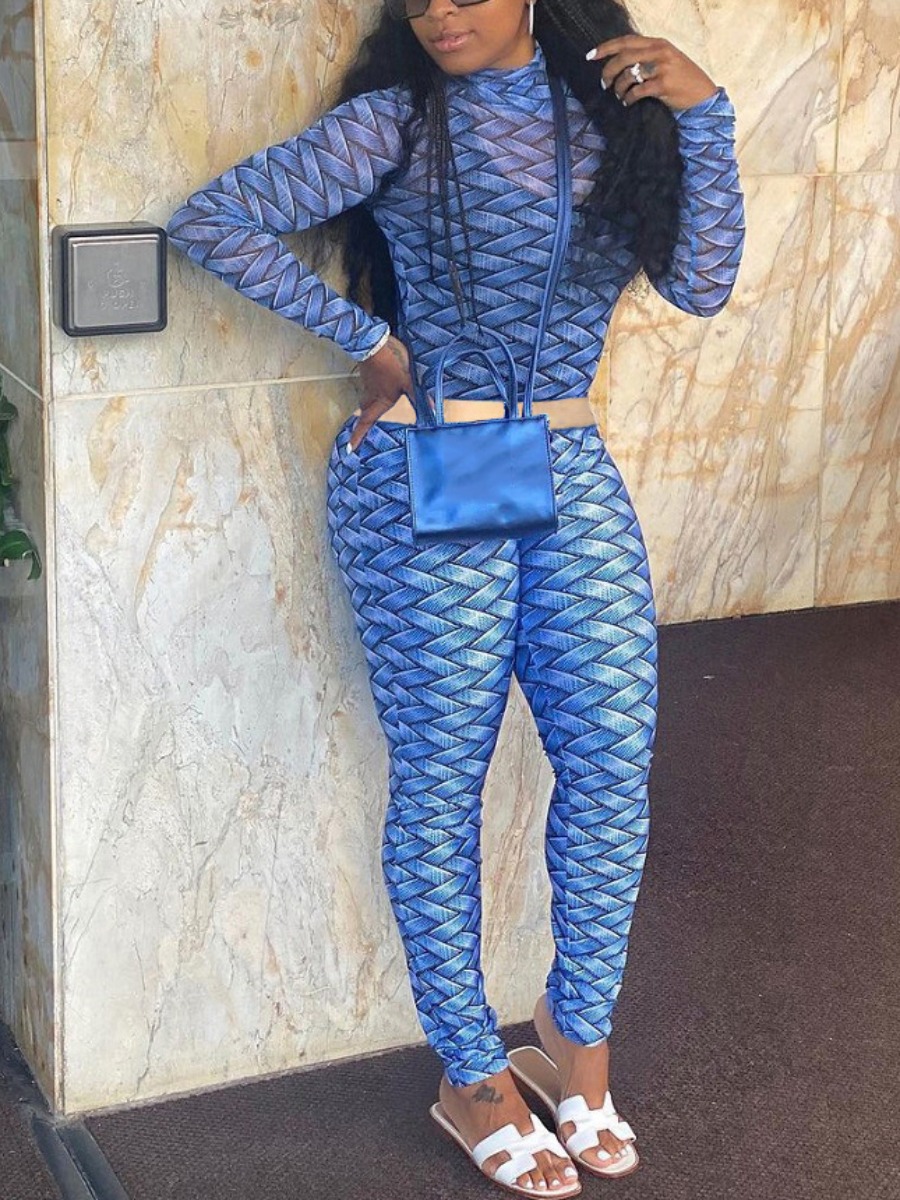 

LW Street Geometric Print Skinny Pants Set, Blue