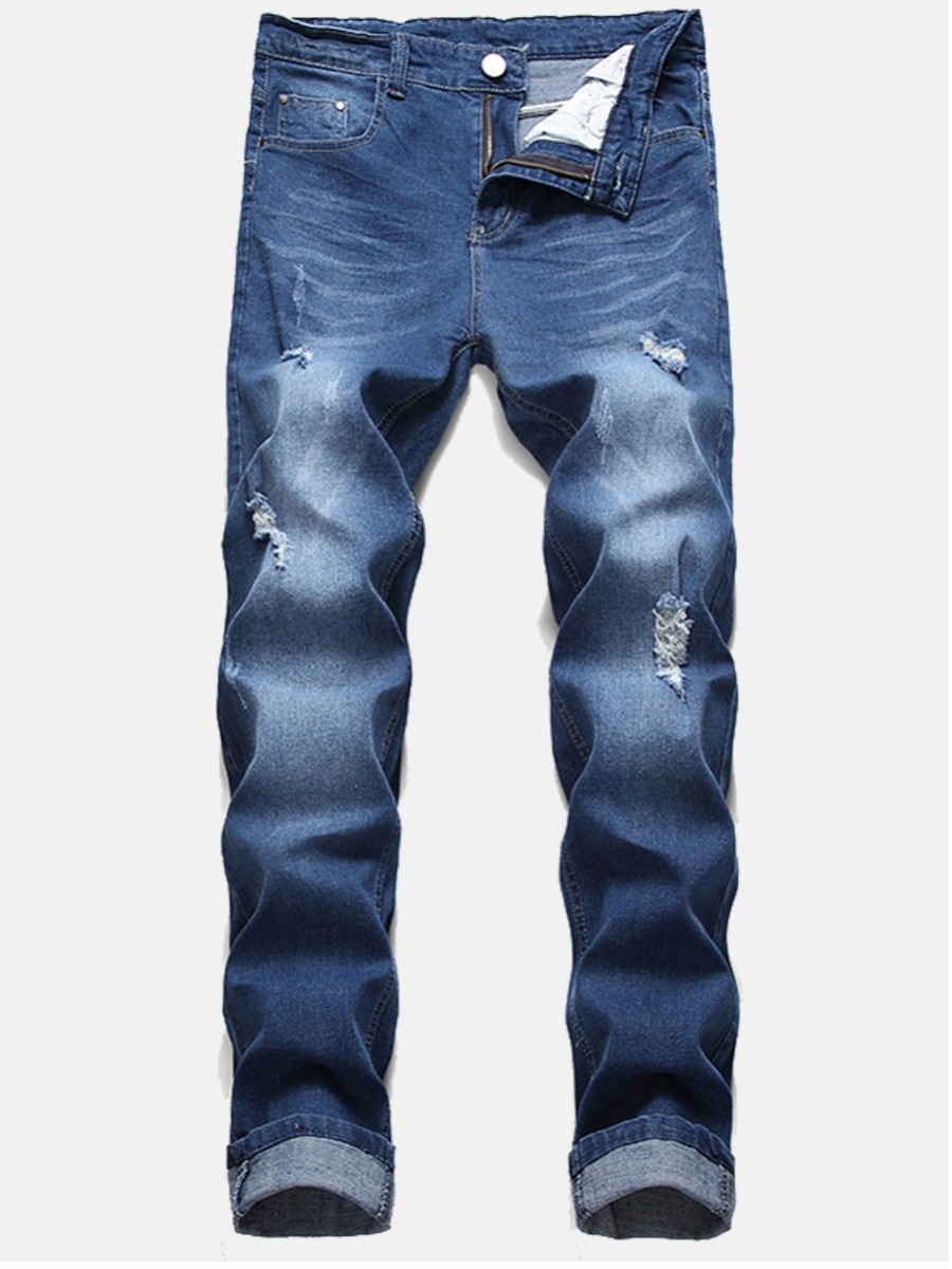 

LW Men Casual Mid Waist Ripped Denim Jeans, Blue