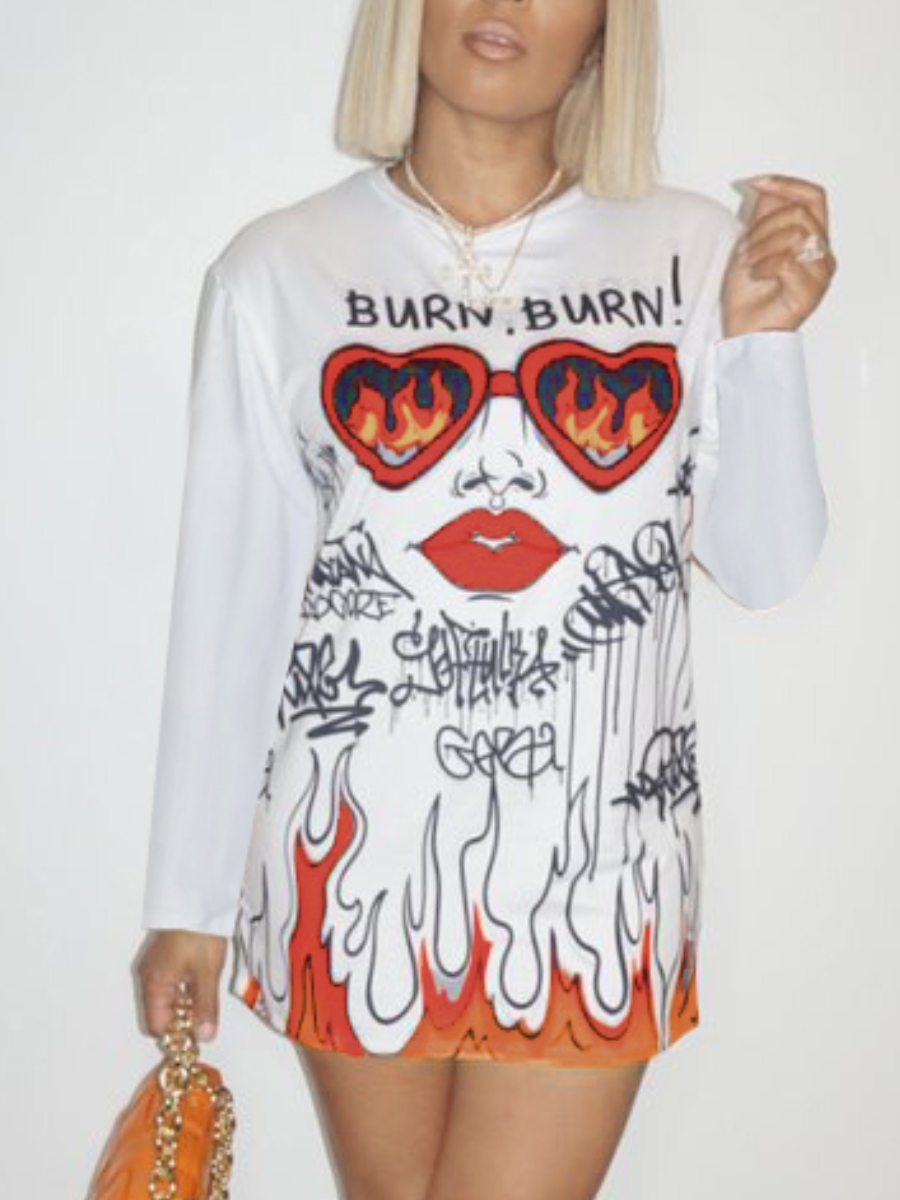 

LW Letter Lip Print Dress, White