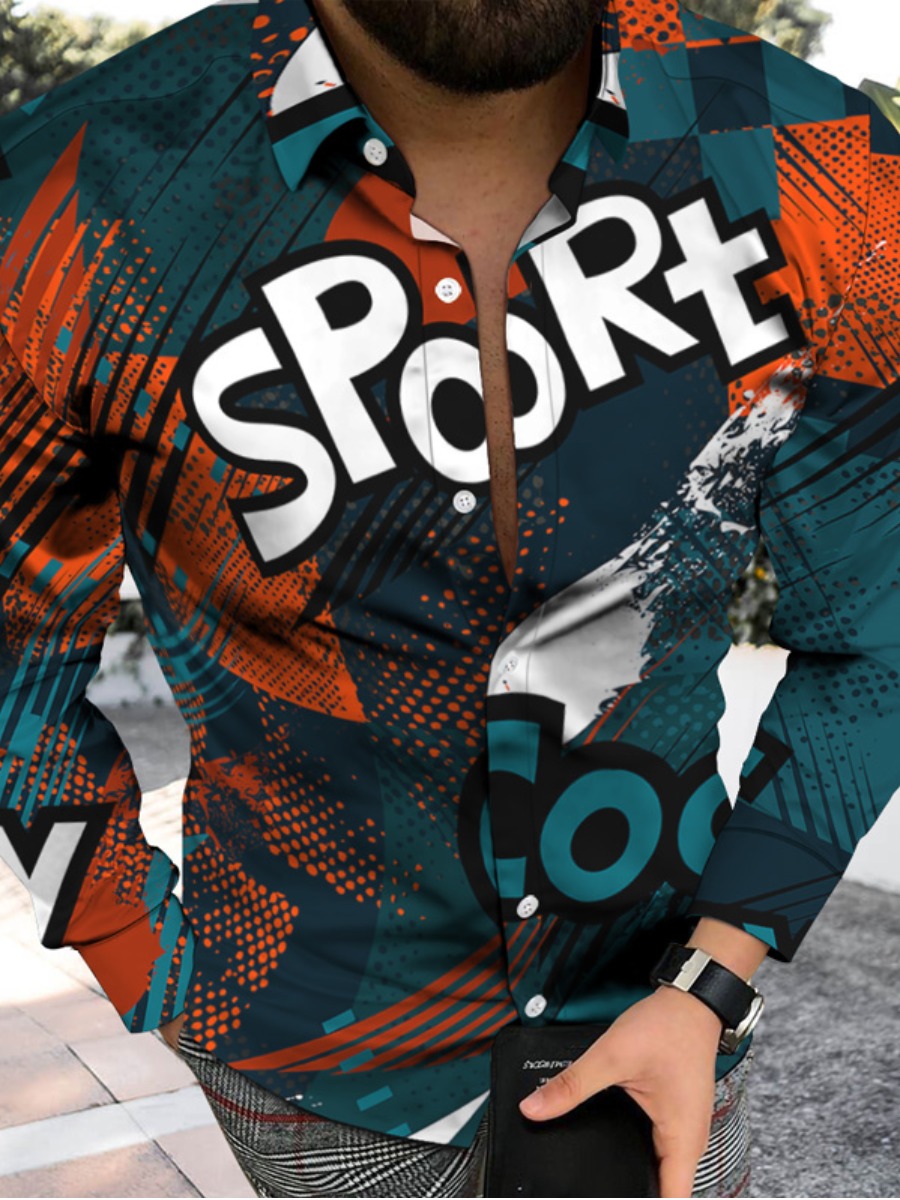 

LW BASICS Men Letter Print Patchwork Shirt, Multi