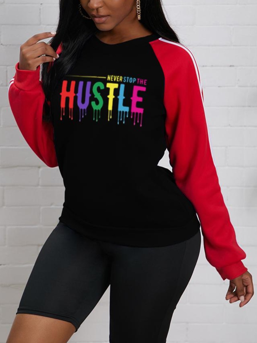 

LW Letter Print Patchwork Sweatshirt, Black