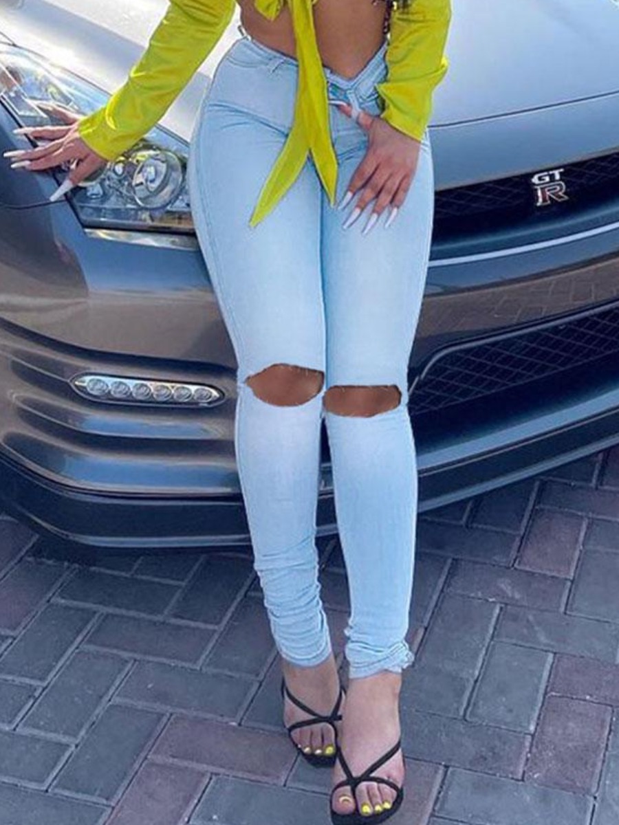 

LW Ripped Basic Skinny Jeans, Baby blue