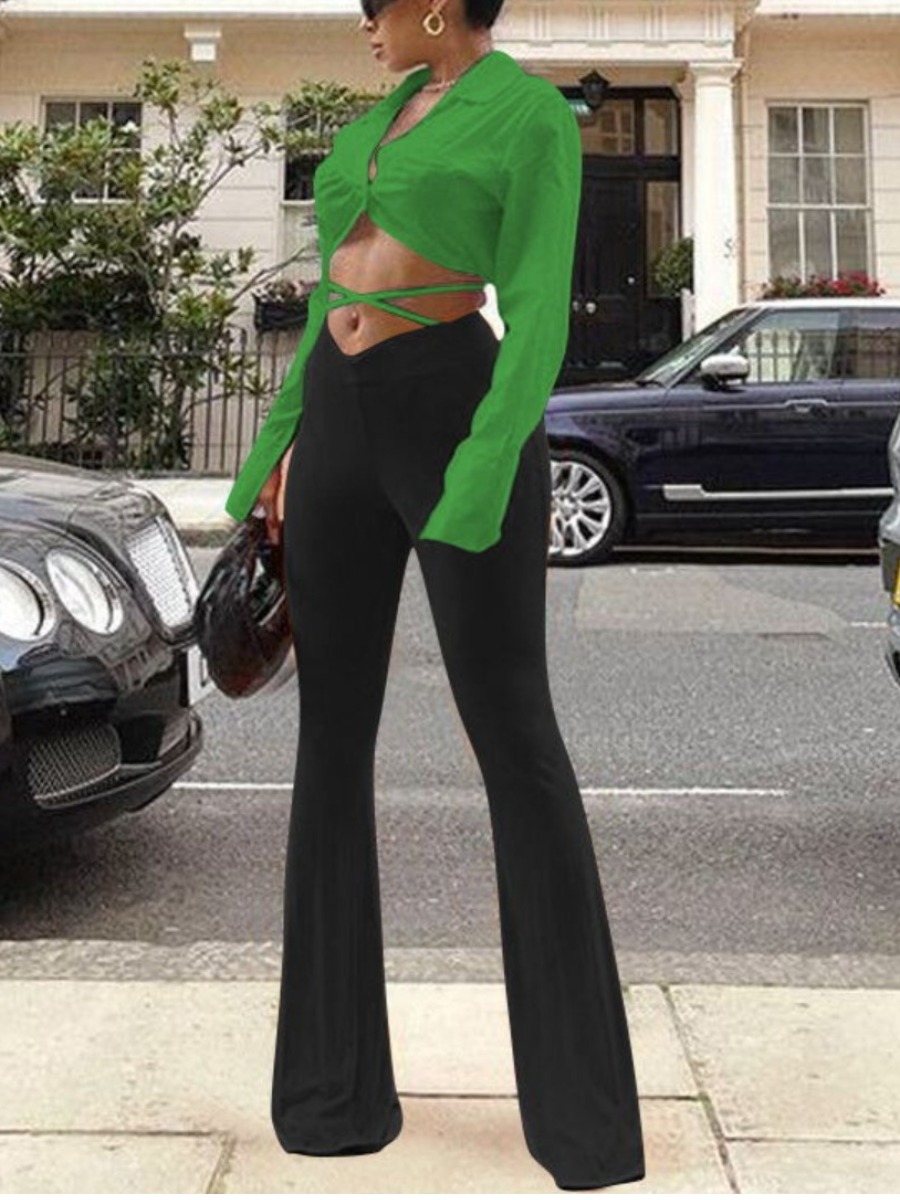 

LW Sexy Bandage Design Slit Pants Set, Green
