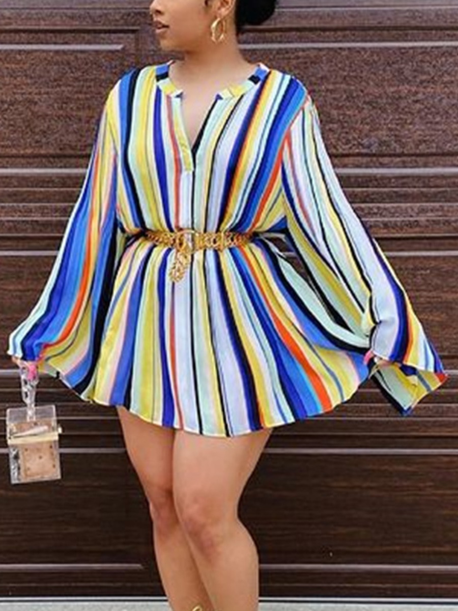 

LW Multicolor Striped Button Deisgn Dress (Without Belt), Multicolor mstn
