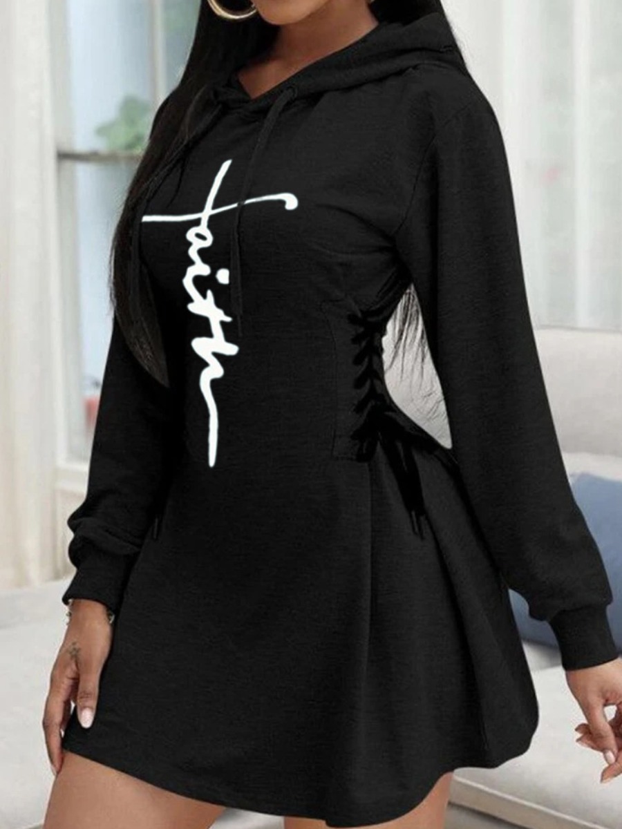 

LW Bandage Design Letter Print Sweat Dress, Black