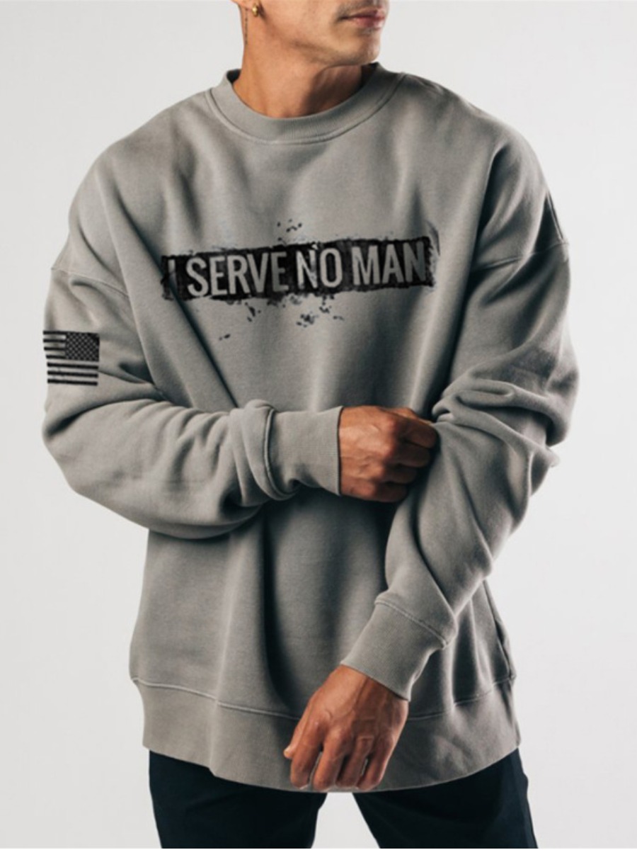 

LW Men Round Neck Letter Print Sweatshirt, Grey