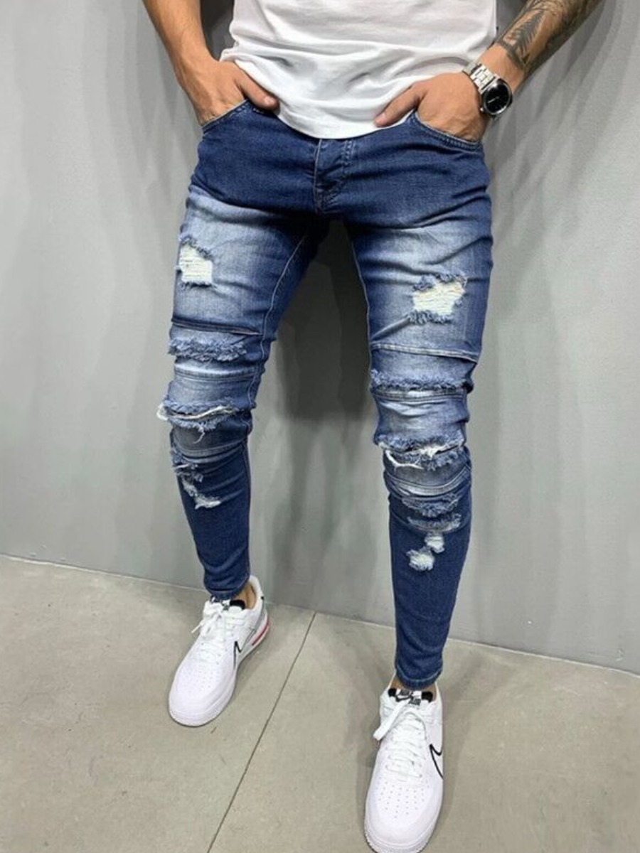

LW Men Ripped Solid Skinny Jeans, Blue