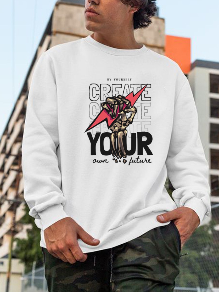

LW Men Round Neck Letter Print Sweatshirt, White