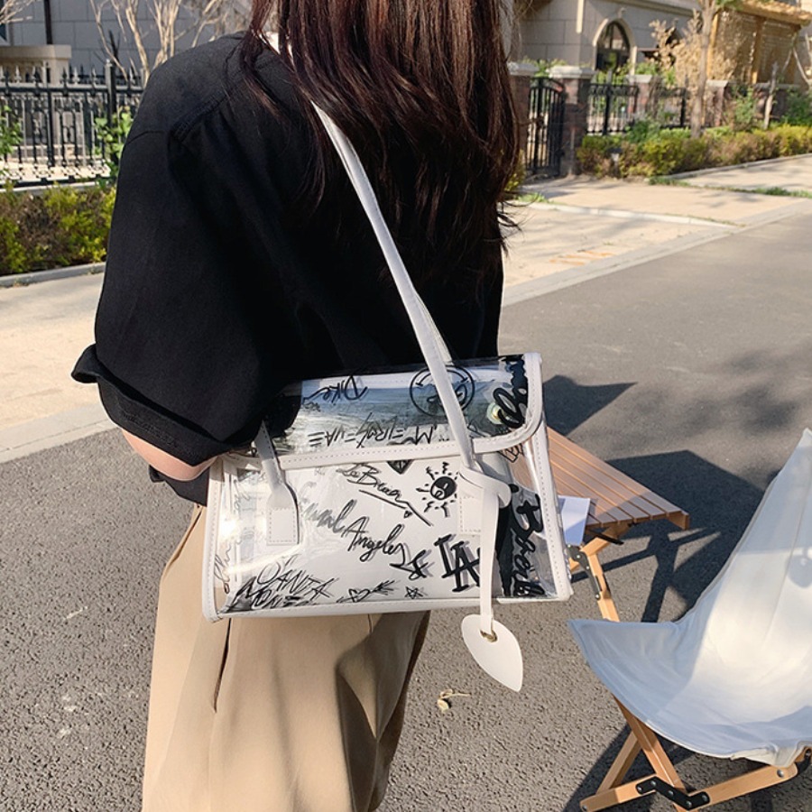 

LW Letter Graffiti Clear Shoulder Bag, White