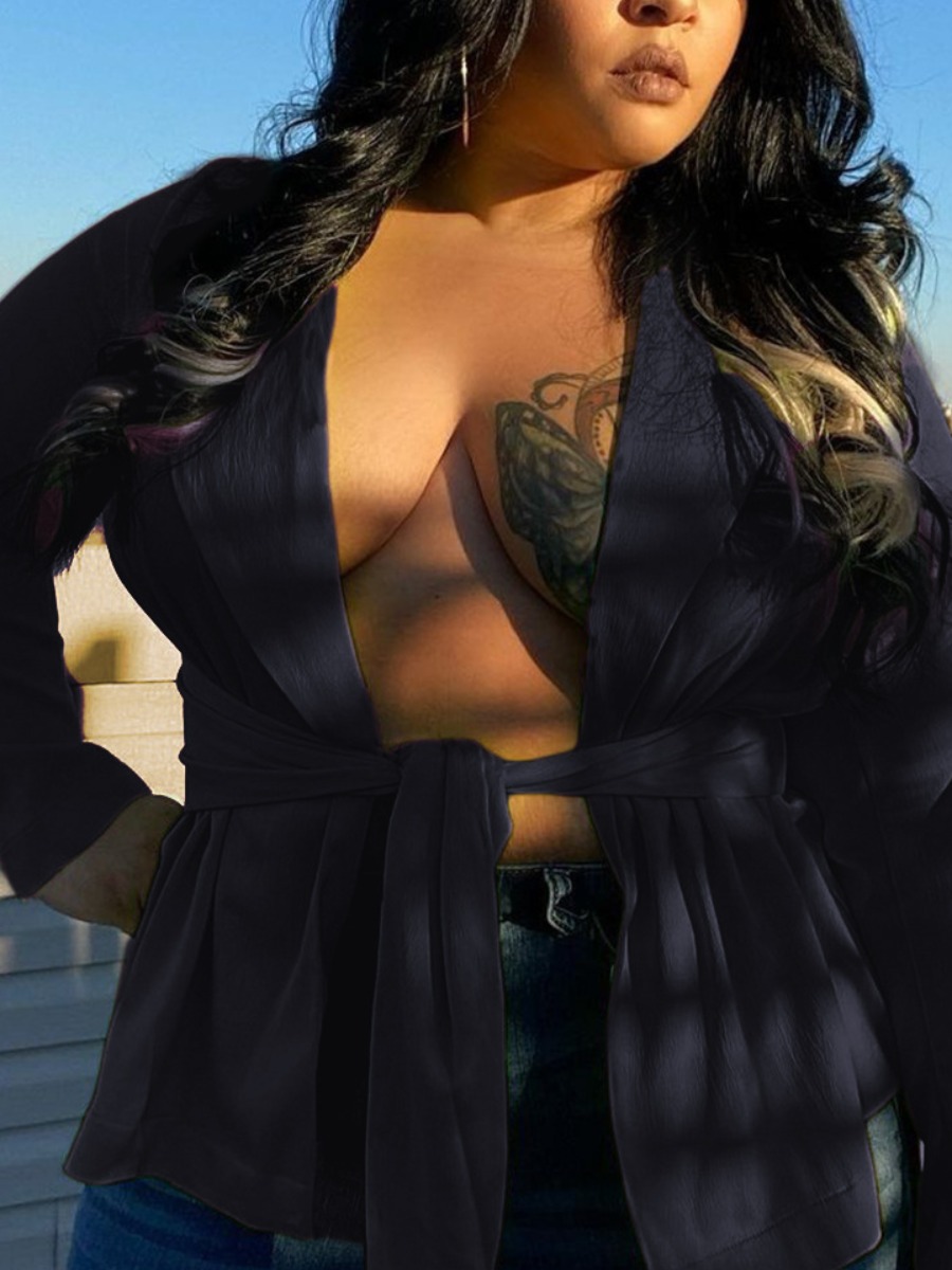 

LW Plus Size Open Front Bandage Design Blazer, Black
