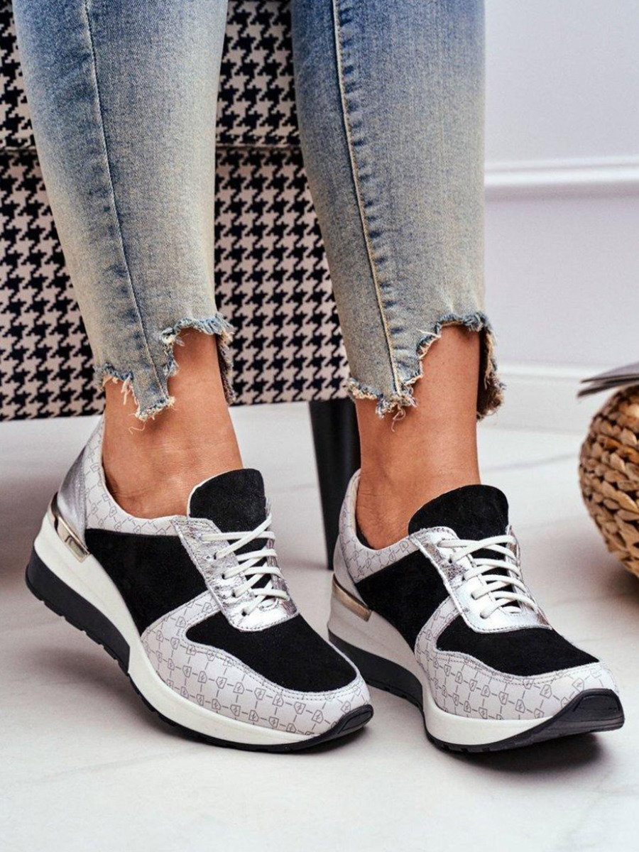 

LW Plaid Patchwork Sport Sneakers, Silver