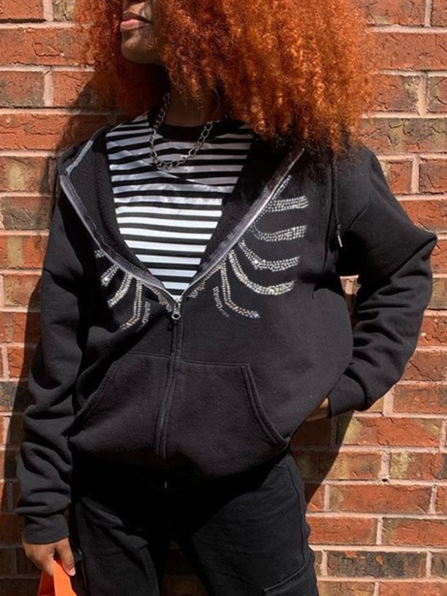 

LW Sequined Zipper Pocket Design Outerwear, Black