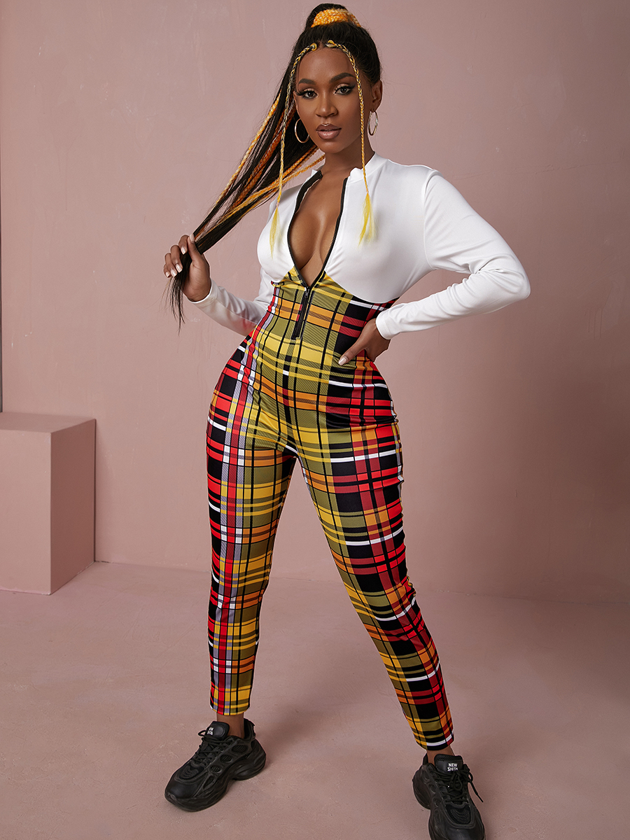 

LW Plaid Print Patchwork Jumpsuit, Multi