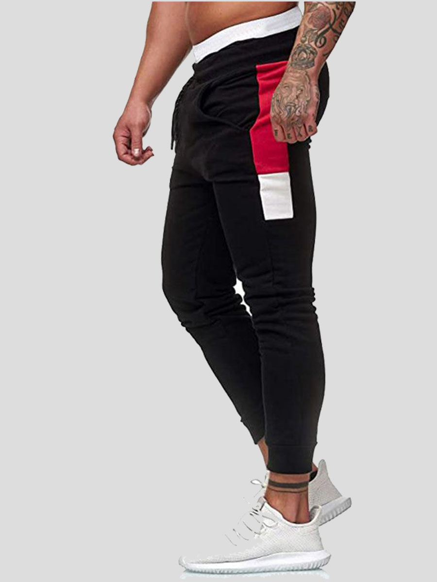 

LW Men Drawstring Patchwork Pants, Black