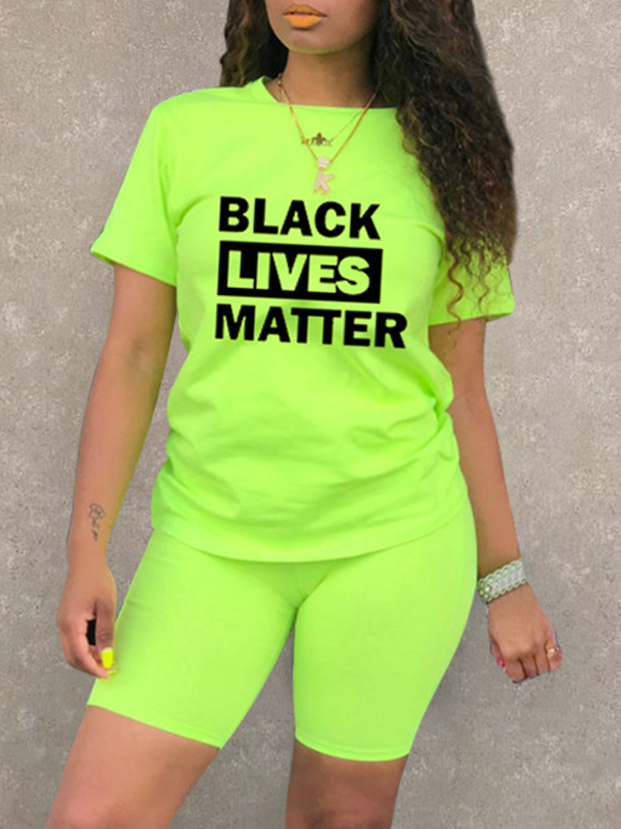 

LW Lives Matter Letter Print Shorts Set, Green