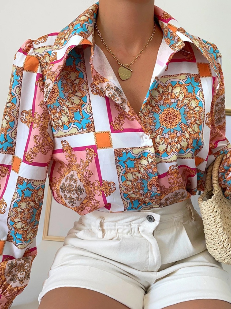 

LW Floral Print Striped Blouse, Multi