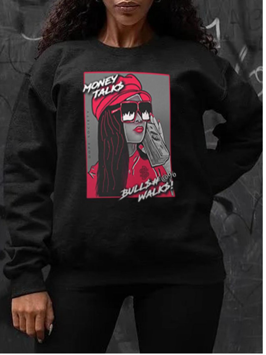 

LW Plus Size Figure Letter Print Sweatshirt, Black