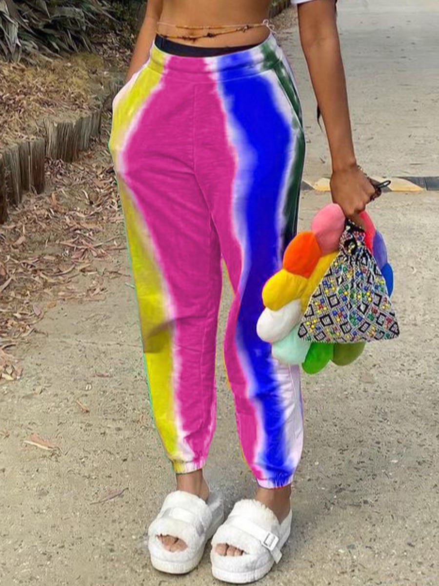 

LW Rainbow Striped Pocket Design Pants, Pink