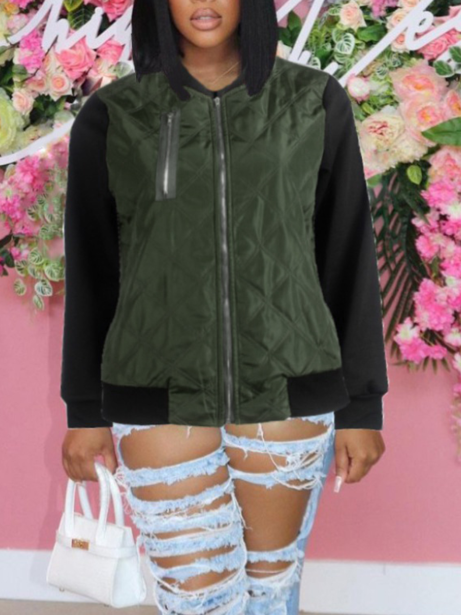 

LW Zipper Design Patchwork Jacket, Green