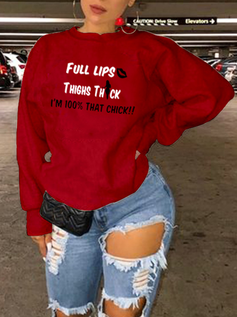 

LW Plus Size Pullover Letter Print Sweatshirt, Red